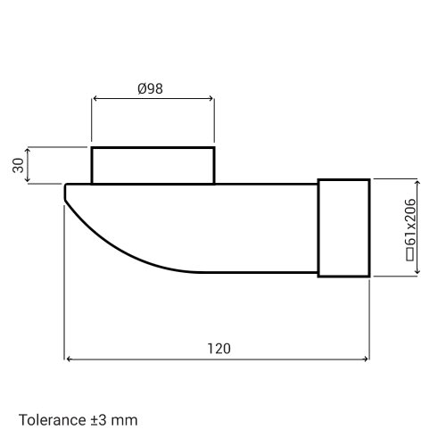 PVC Umlenkstück Rundrohr 100 mm auf Flachkanal 204x60 mm (821)