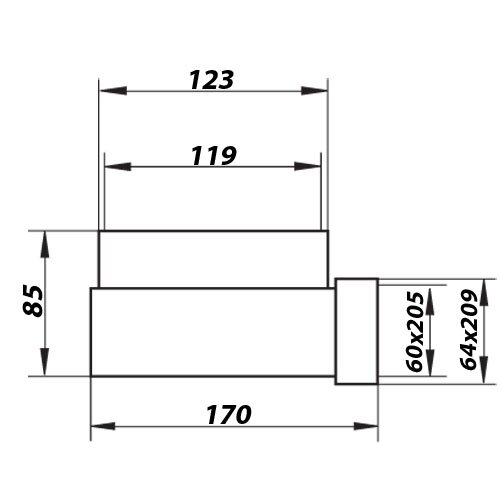 PVC Umlenkstück Rundrohr 125 mm auf Flachkanal 204x60 mm (822)