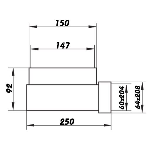 PVC Umlenkstück Rundrohr 150 mm auf Flachkanal 204x60 mm (823)