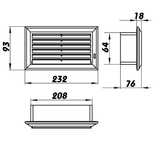 Flachkanal Abschlussgitter 204x60 mm regulierbar (872)