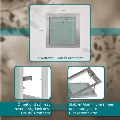 Revisionsklappe GK-Einlage 200x200 mm mit Rahmen aus Aluminium