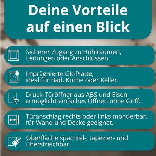 Revisionsklappe GK-Einlage 300x300 mm mit Rahmen aus Aluminium