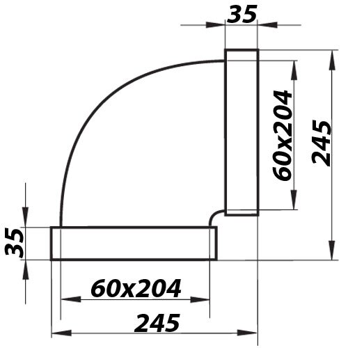 Flachkanal Winkel 90° horizontal 204x60 mm (8281)
