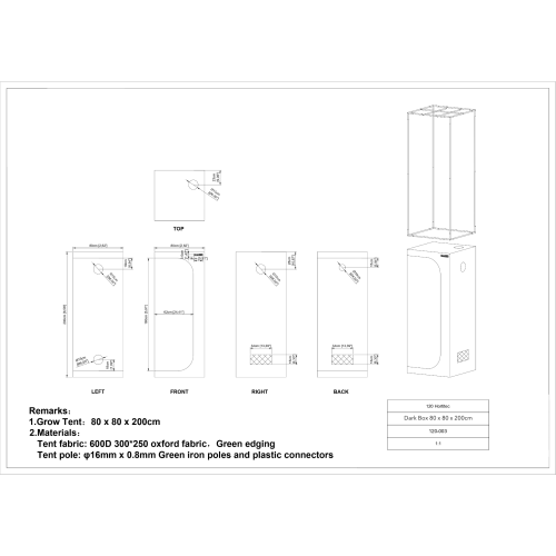 Dark Box Growzelt (80 x 80 x 200 cm)