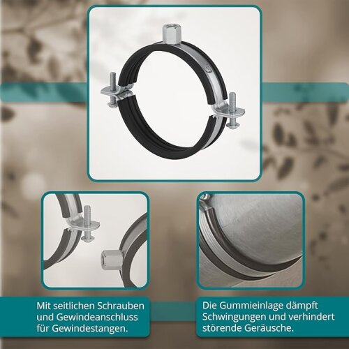 Rohrschelle 300mm mit Gummidichtung für Lüftungskanäle