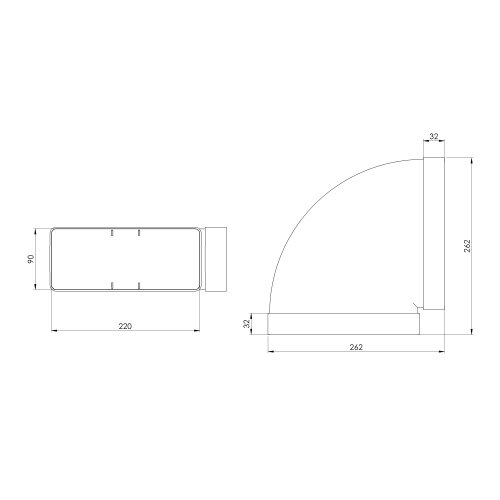 Flachkanal Winkel 90° horizontal 220x90 mm