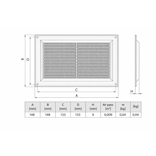 Abluftgitter Kunststoff 150x150 mm weiß