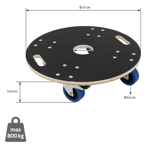 Rollbrett Möbelroller rund Ø 57 cm aus Multiplex mit Feststellbremsen Tragkraft 800 kg