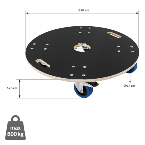 Rollbrett Möbelroller rund Ø 67 cm aus Multiplex mit Feststellbremsen Tragkraft 800 kg