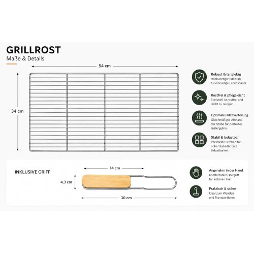 Grillrost 54 x 34 cm Edelstahl eckig