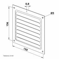 Lüftungsgitter Metall 150x150 mm mit Insektenschutz...